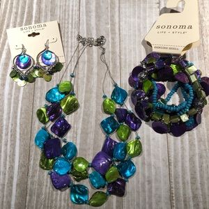 New Sonoma 3 piece genuine shell jewelry set in beautiful jewel tones.